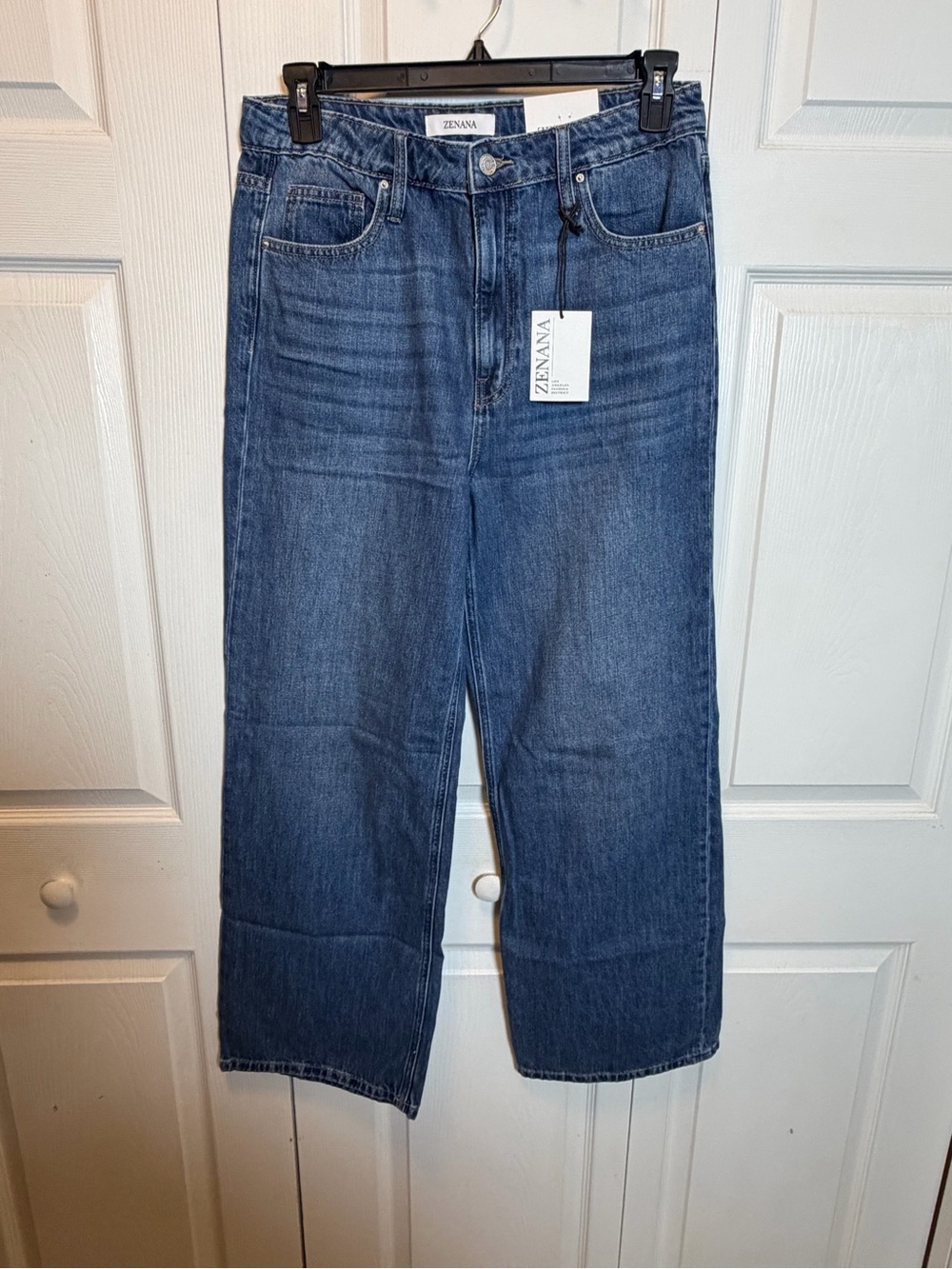 Zenana High Rise Wide Leg Crop Jeans Medium Wash 100% Cotton Size 31 NWT